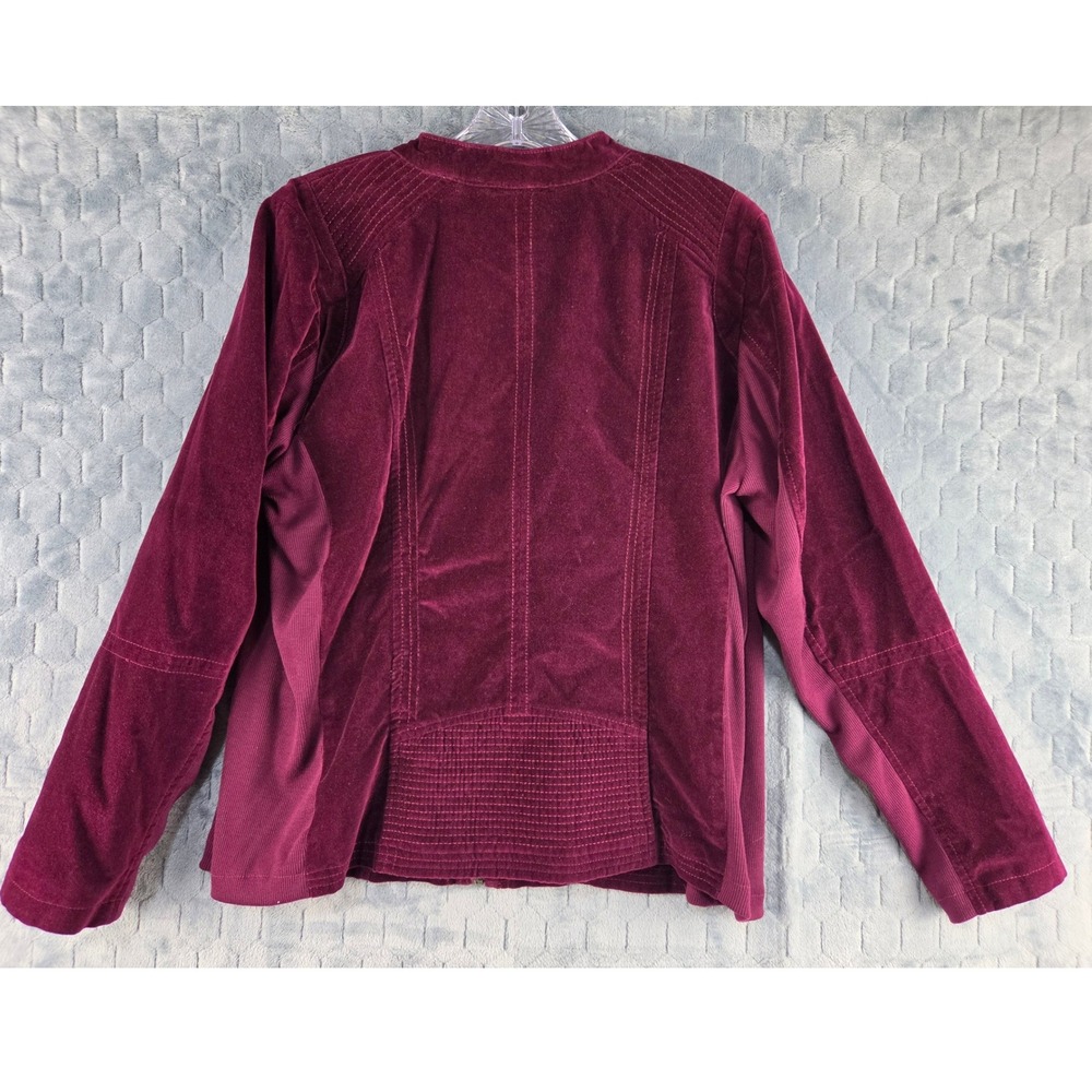 New Directions Womens XL Burgundy Velvet Moto Jacket Quilted Zip Mock Neck - Picture 3 of 13